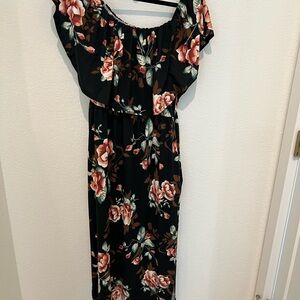Maternity: Floral Off-Shoulder Maxi Dress in Black and Rose
